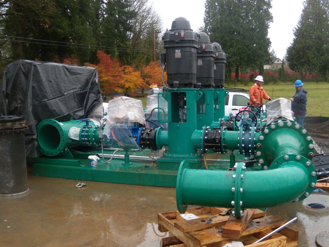 Pump skid staged for installation